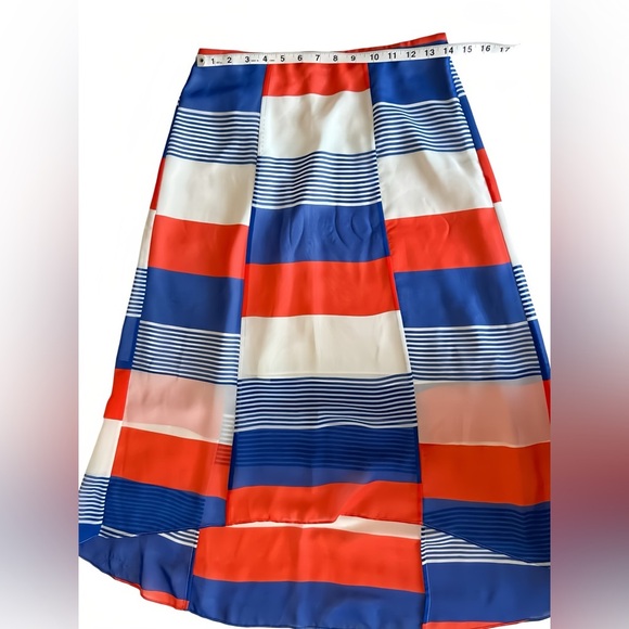 Ann Taylor Skirt Size 2 | High Low Hem Midi | Red White Blue Striped - Picture 6 of 8